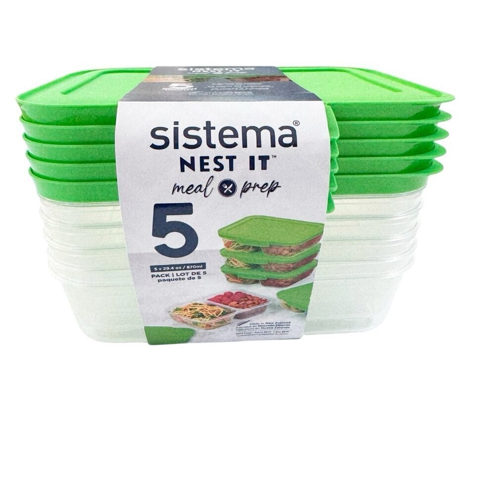 Sistema NEST IT Meal Prep Food Containers 29.4oz. Set Of 5 With Lids Green